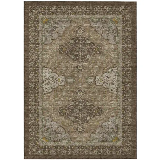 Chocolate And Brown Oriental Washable Indoor Outdoor Area Rug Photo 2
