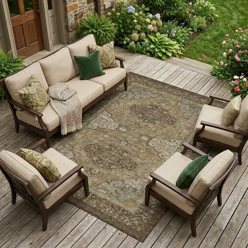 Chocolate And Brown Oriental Washable Indoor Outdoor Area Rug Photo 1