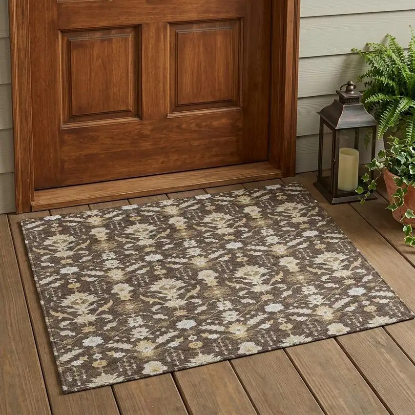 Chocolate And Brown Oriental Washable Indoor Outdoor Area Rug Photo 1