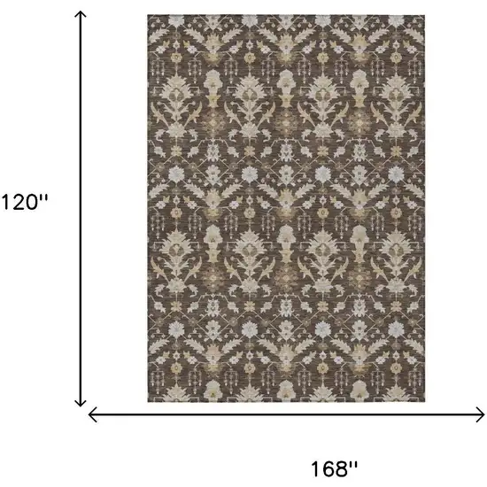 Chocolate And Brown Oriental Washable Indoor Outdoor Area Rug Photo 5