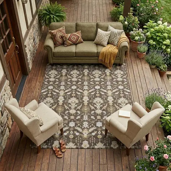 Chocolate And Brown Oriental Washable Indoor Outdoor Area Rug Photo 1