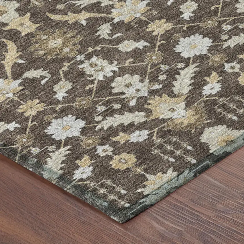 Chocolate And Brown Oriental Washable Indoor Outdoor Area Rug Photo 3