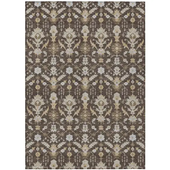 Chocolate And Brown Oriental Washable Indoor Outdoor Area Rug Photo 2