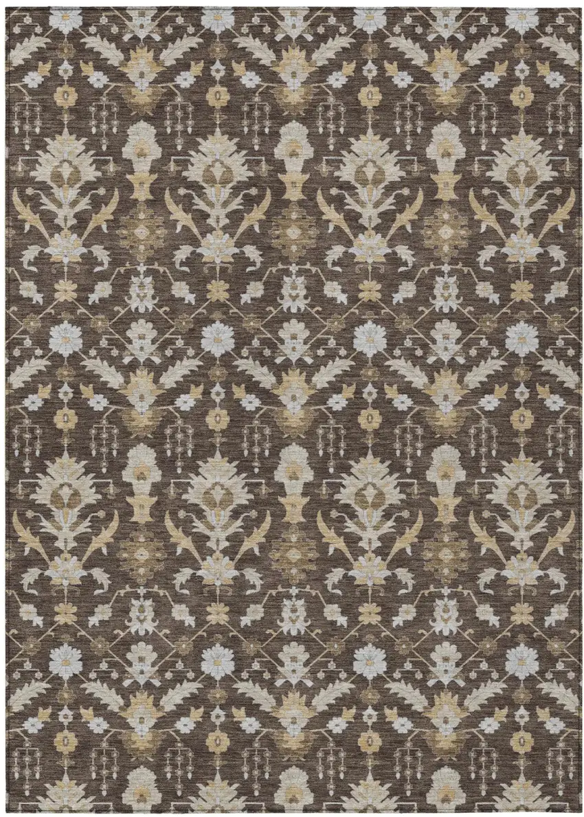 Chocolate And Brown Oriental Washable Indoor Outdoor Area Rug Photo 2