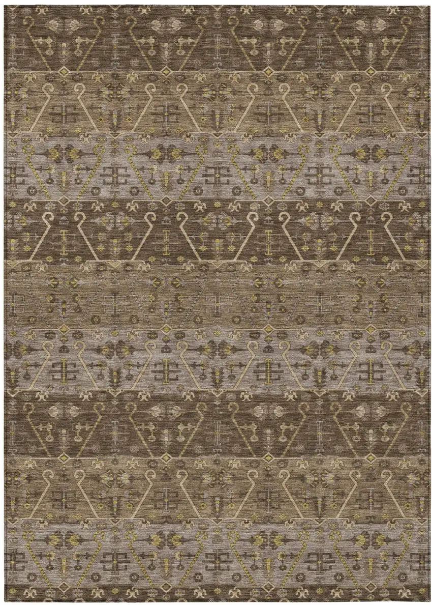 Chocolate And Brown Oriental Washable Indoor Outdoor Area Rug Photo 2