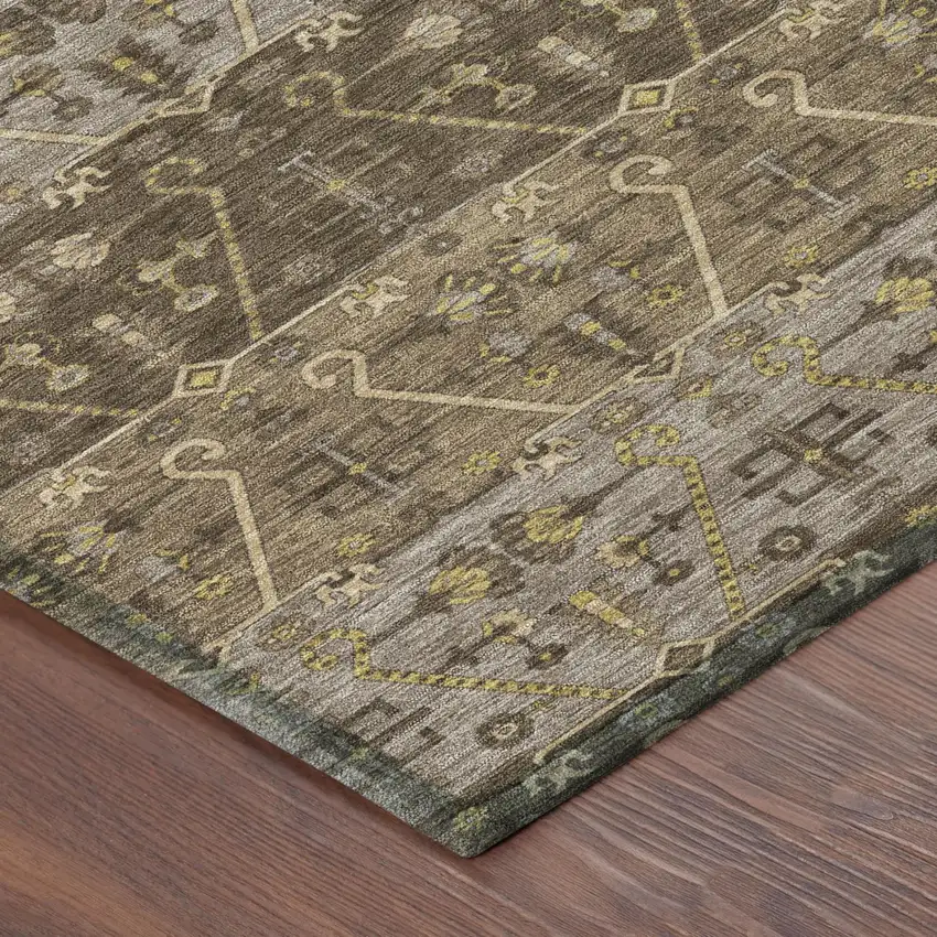 Chocolate And Brown Oriental Washable Indoor Outdoor Area Rug Photo 3