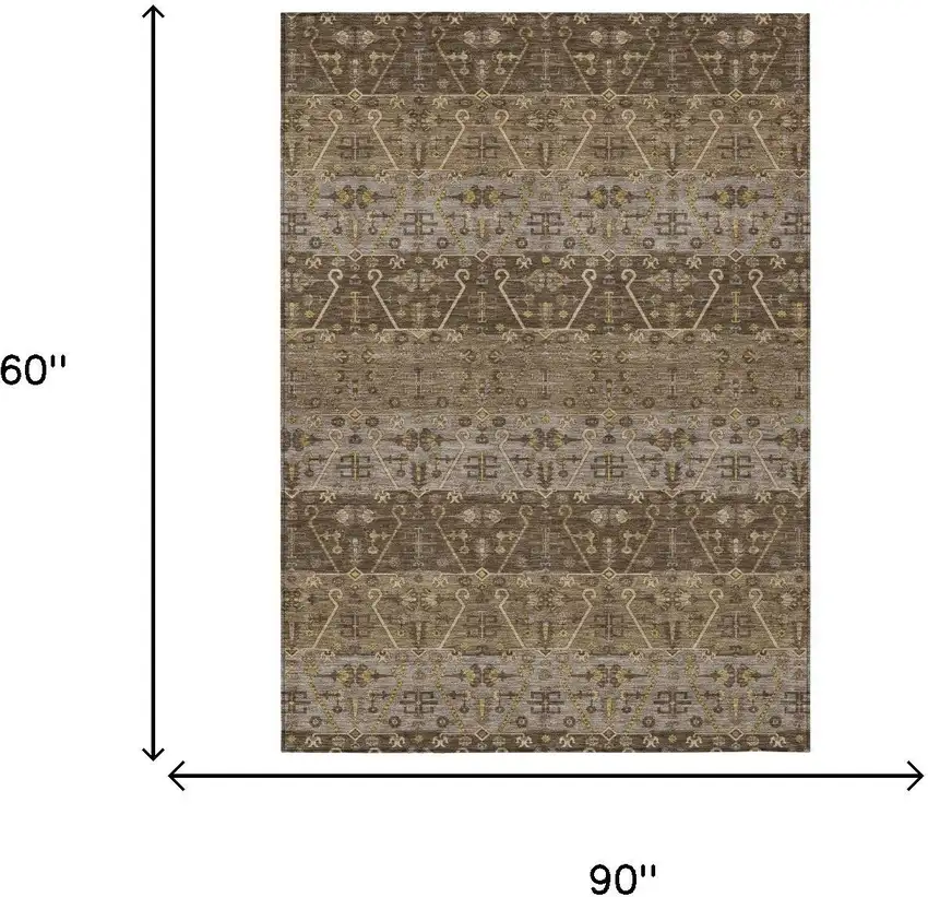 Chocolate And Brown Oriental Washable Indoor Outdoor Area Rug Photo 5
