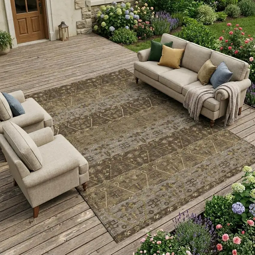 Chocolate And Brown Oriental Washable Indoor Outdoor Area Rug Photo 1