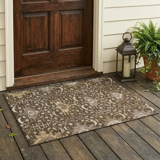 Chocolate And Brown Oriental Washable Indoor Outdoor Area Rug Photo 1