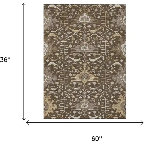 Chocolate And Brown Oriental Washable Indoor Outdoor Area Rug Photo 5