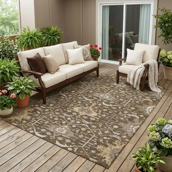Chocolate And Brown Oriental Washable Indoor Outdoor Area Rug Photo 1