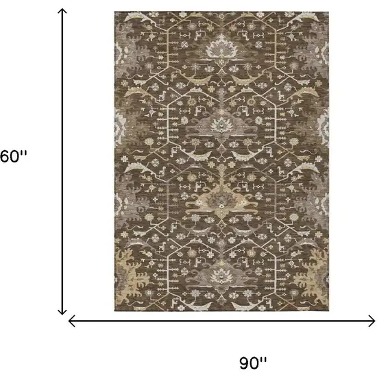 Chocolate And Brown Oriental Washable Indoor Outdoor Area Rug Photo 5