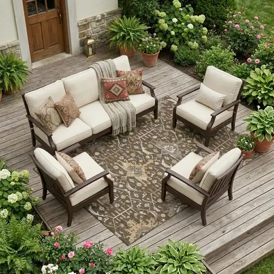 Chocolate And Brown Oriental Washable Indoor Outdoor Area Rug Photo 1