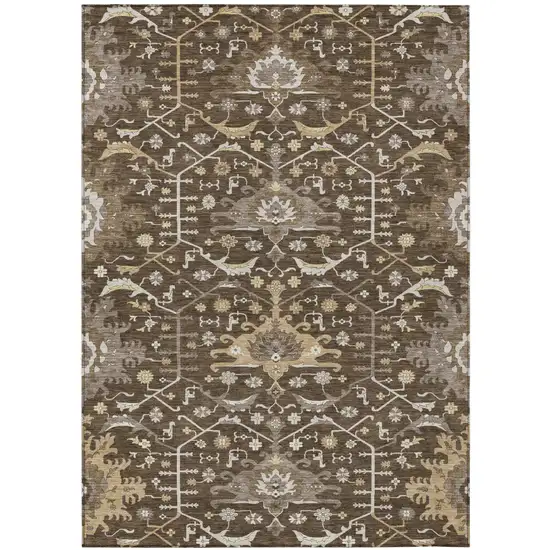 Chocolate And Brown Oriental Washable Indoor Outdoor Area Rug Photo 2
