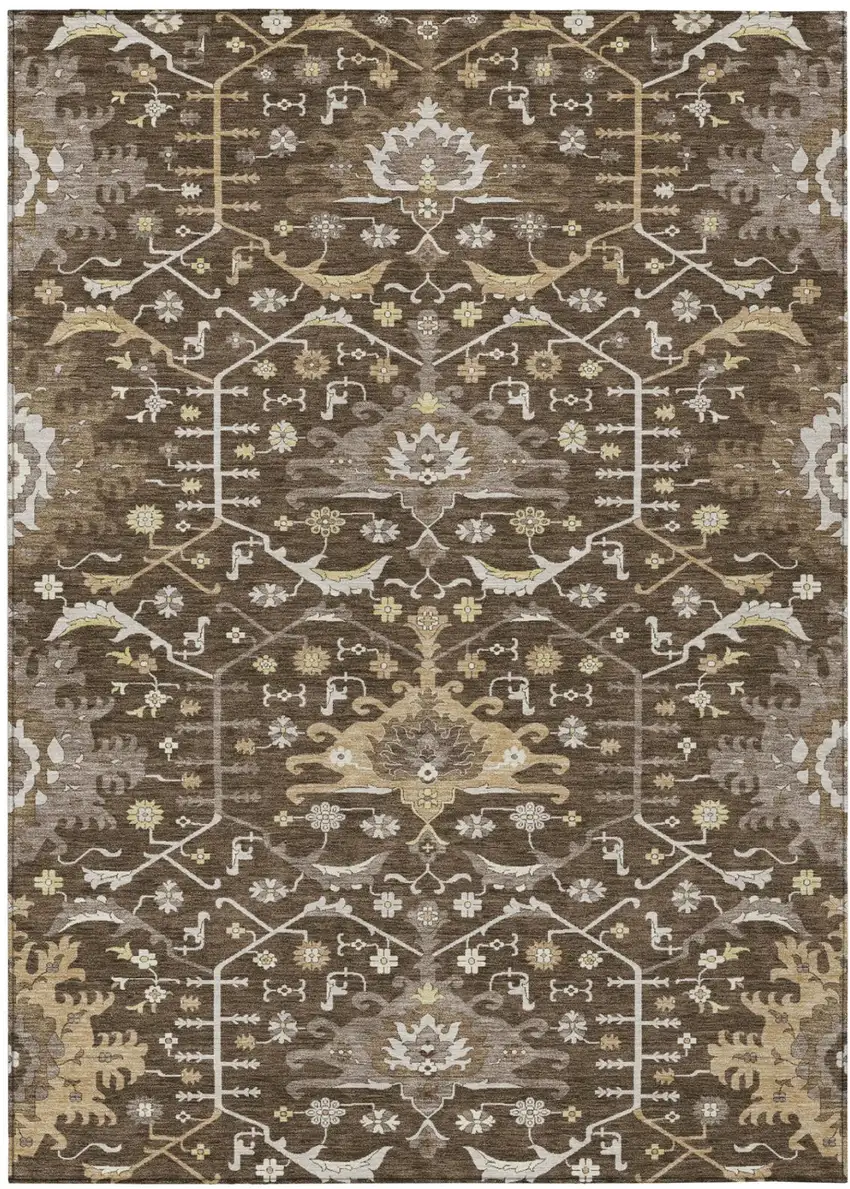 Chocolate And Brown Oriental Washable Indoor Outdoor Area Rug Photo 2