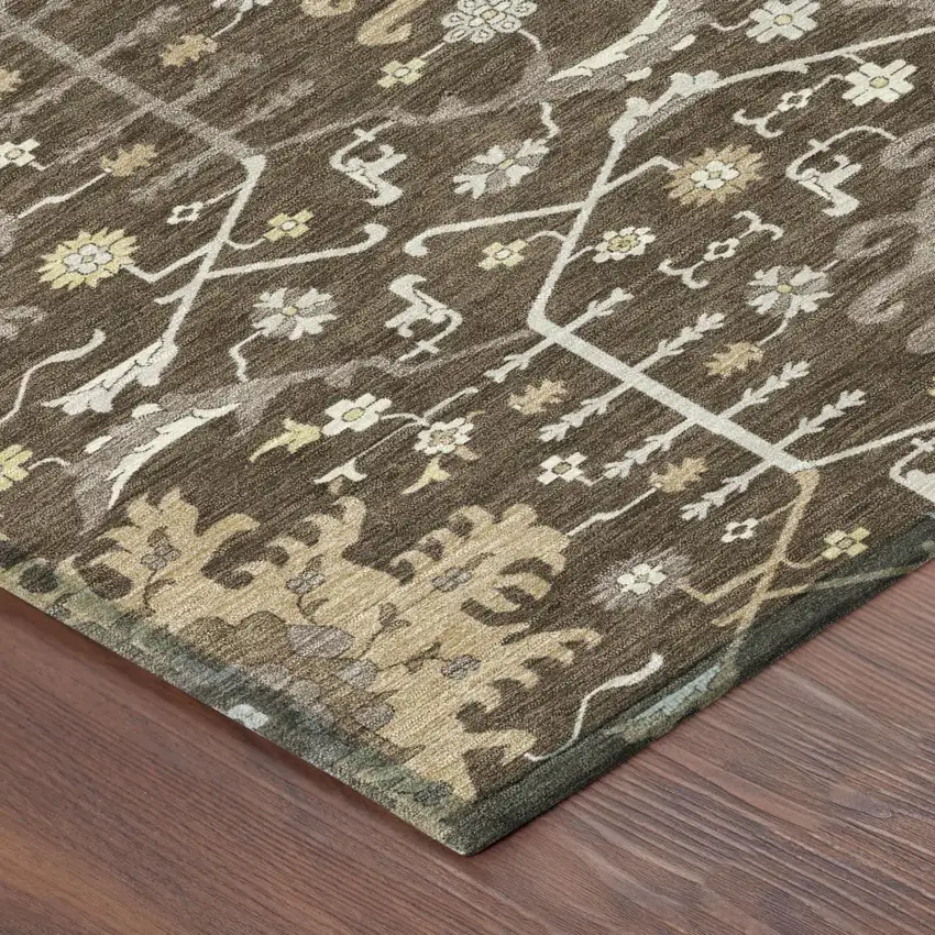Chocolate And Brown Oriental Washable Indoor Outdoor Area Rug Photo 3