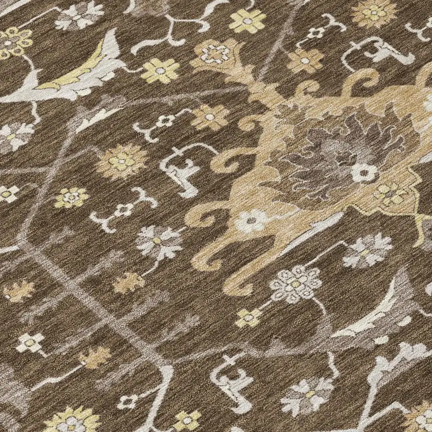 Chocolate And Brown Oriental Washable Indoor Outdoor Area Rug Photo 4