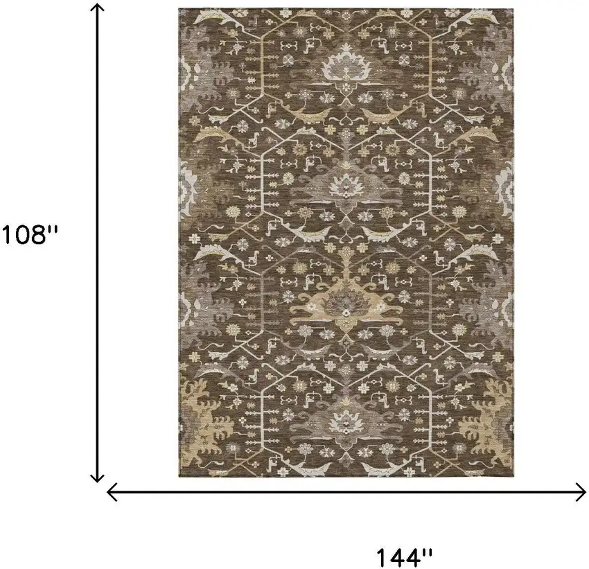 Chocolate And Brown Oriental Washable Indoor Outdoor Area Rug Photo 5