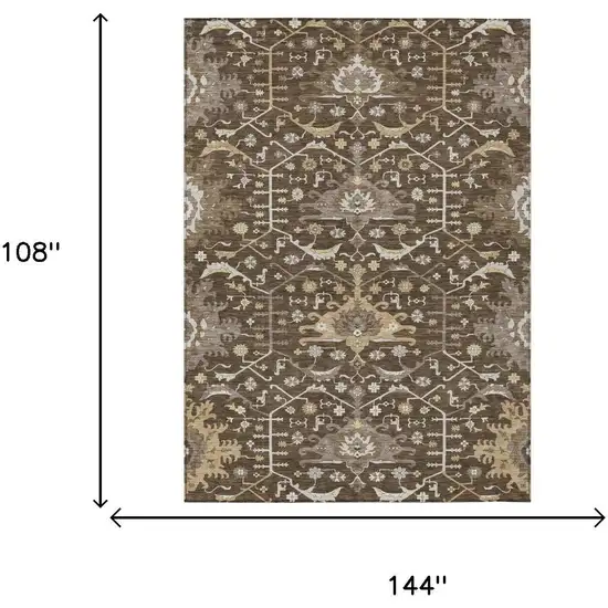 Chocolate And Brown Oriental Washable Indoor Outdoor Area Rug Photo 5