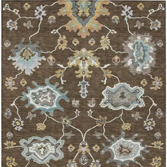 Chocolate And Brown Oriental Washable Indoor Outdoor Area Rug Photo 3