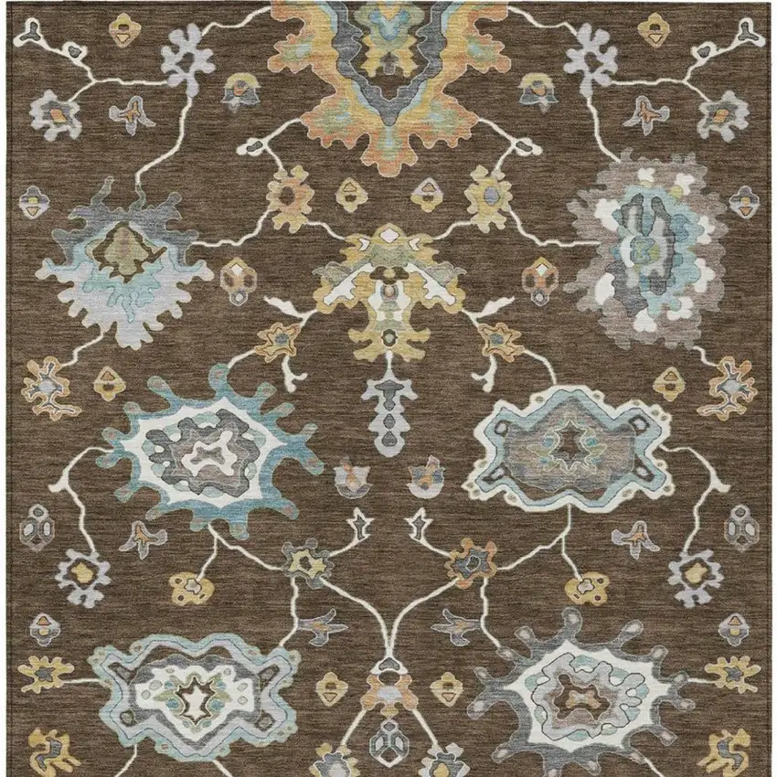 Chocolate And Brown Oriental Washable Indoor Outdoor Area Rug Photo 3