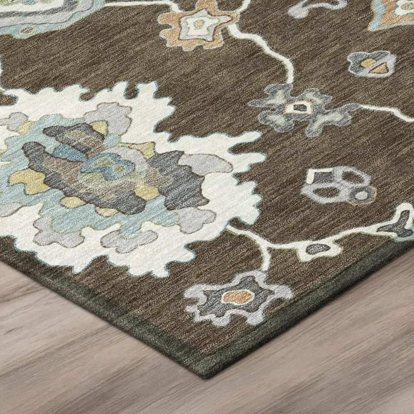 Chocolate And Brown Oriental Washable Indoor Outdoor Area Rug Photo 4