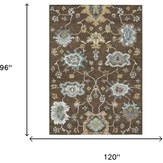 Chocolate And Brown Oriental Washable Indoor Outdoor Area Rug Photo 6