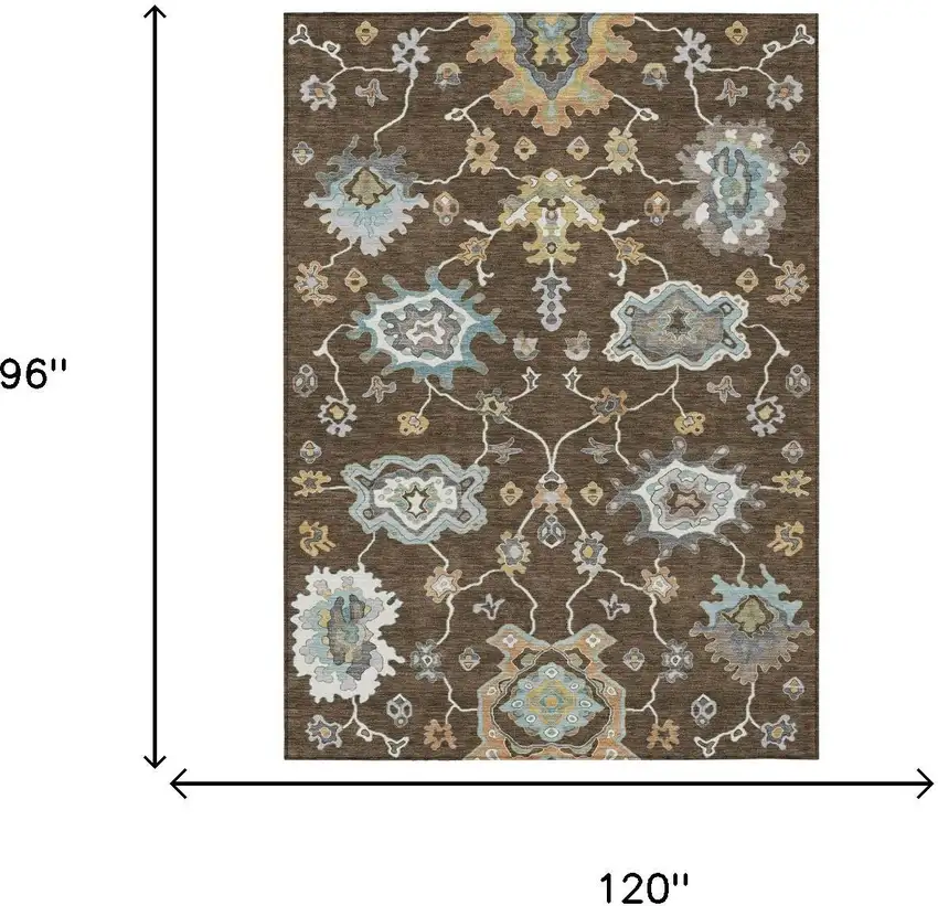 Chocolate And Brown Oriental Washable Indoor Outdoor Area Rug Photo 6
