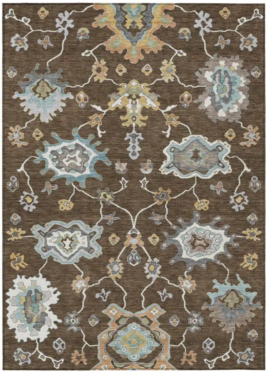 Chocolate And Brown Oriental Washable Indoor Outdoor Area Rug Photo 1
