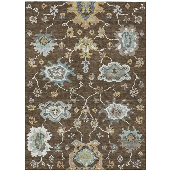 Chocolate And Brown Oriental Washable Indoor Outdoor Area Rug Photo 1