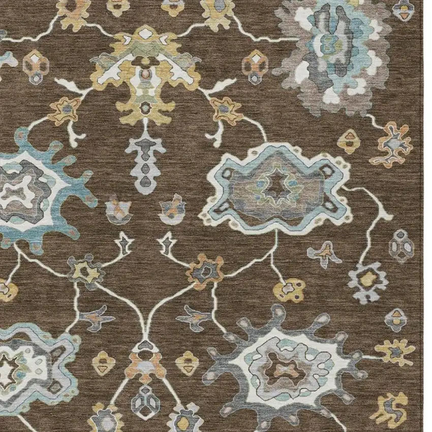 Chocolate And Brown Oriental Washable Indoor Outdoor Area Rug Photo 3