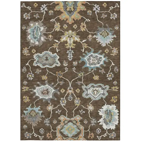 Chocolate And Brown Oriental Washable Indoor Outdoor Area Rug Photo 2