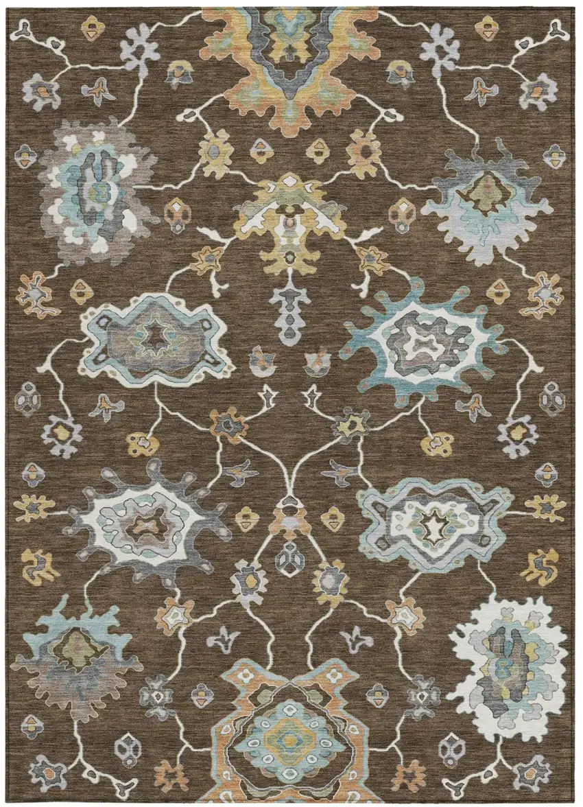 Chocolate And Brown Oriental Washable Indoor Outdoor Area Rug Photo 2