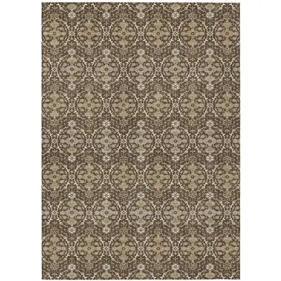 Chocolate And Brown Oriental Washable Indoor Outdoor Area Rug Photo 2