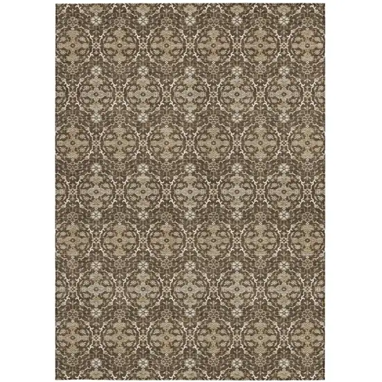 Chocolate And Brown Oriental Washable Indoor Outdoor Area Rug Photo 3
