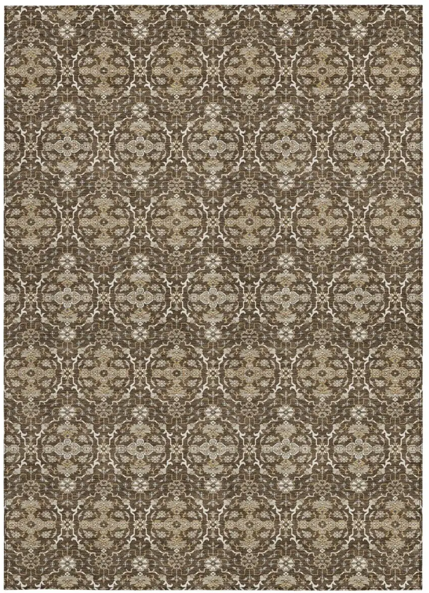 Chocolate And Brown Oriental Washable Indoor Outdoor Area Rug Photo 3