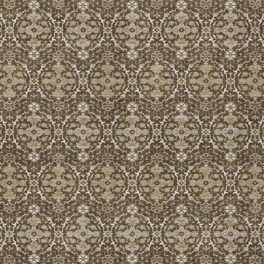 Chocolate And Brown Oriental Washable Indoor Outdoor Area Rug Photo 1