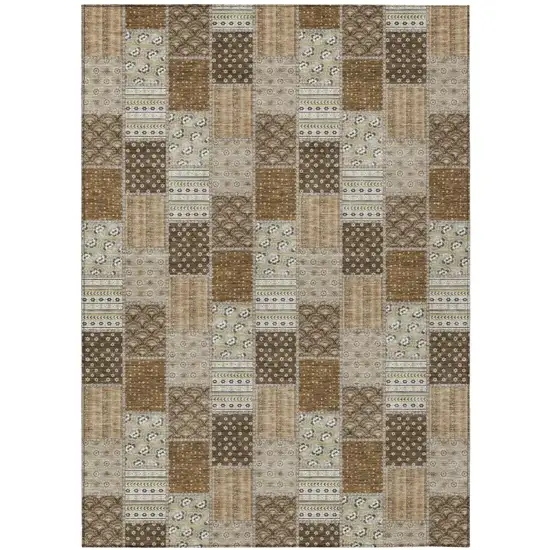 Chocolate And Brown Patchwork Washable Indoor Outdoor Area Rug Photo 1