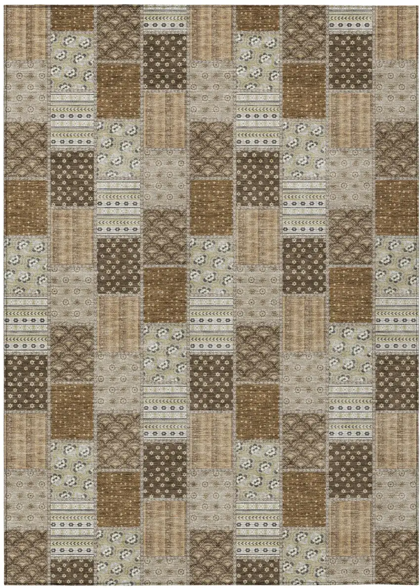 Chocolate And Brown Patchwork Washable Indoor Outdoor Area Rug Photo 1