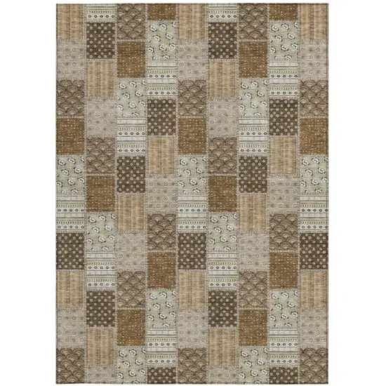Chocolate And Brown Patchwork Washable Indoor Outdoor Area Rug Photo 3