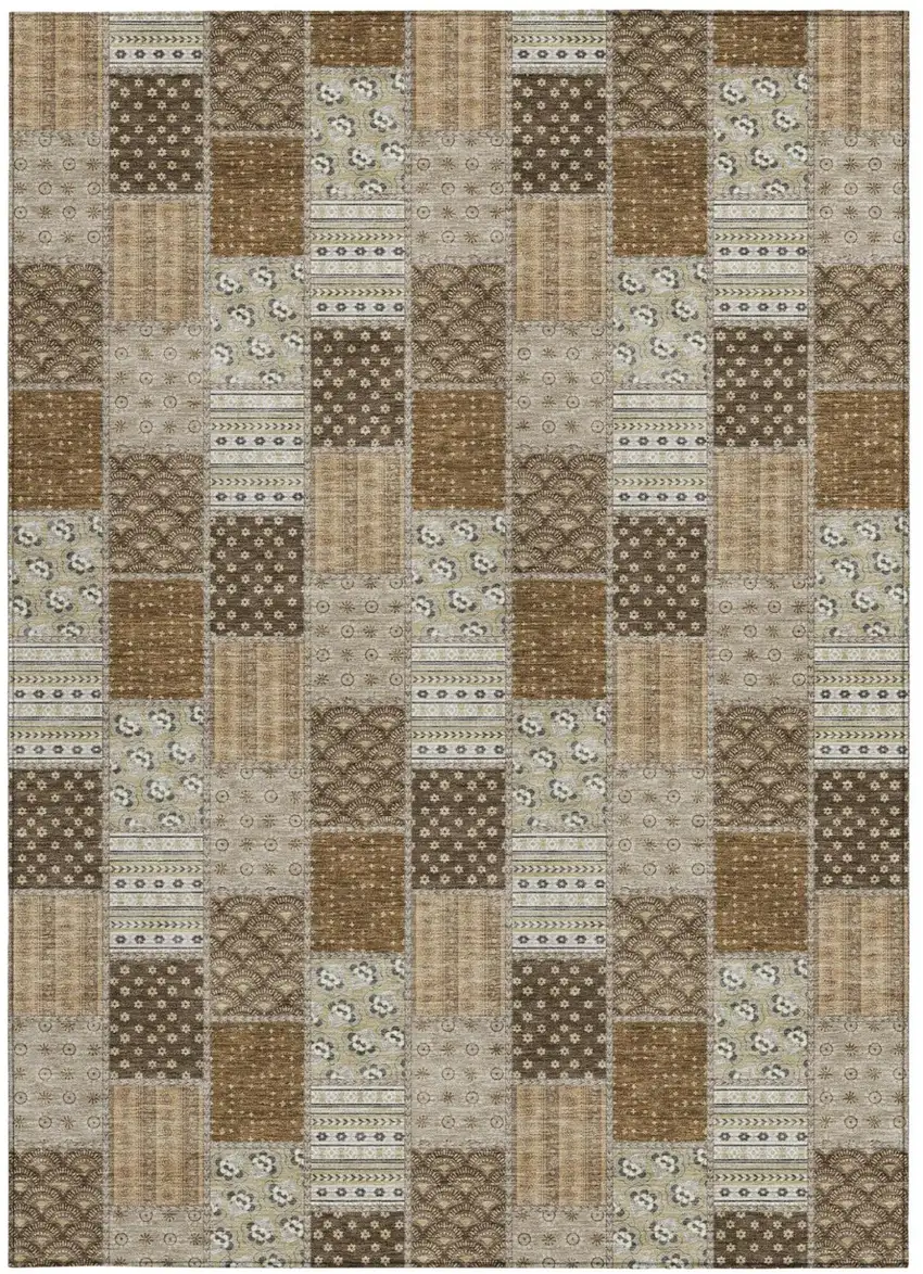 Chocolate And Brown Patchwork Washable Indoor Outdoor Area Rug Photo 3
