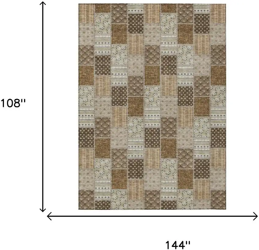 Chocolate And Brown Patchwork Washable Indoor Outdoor Area Rug Photo 5