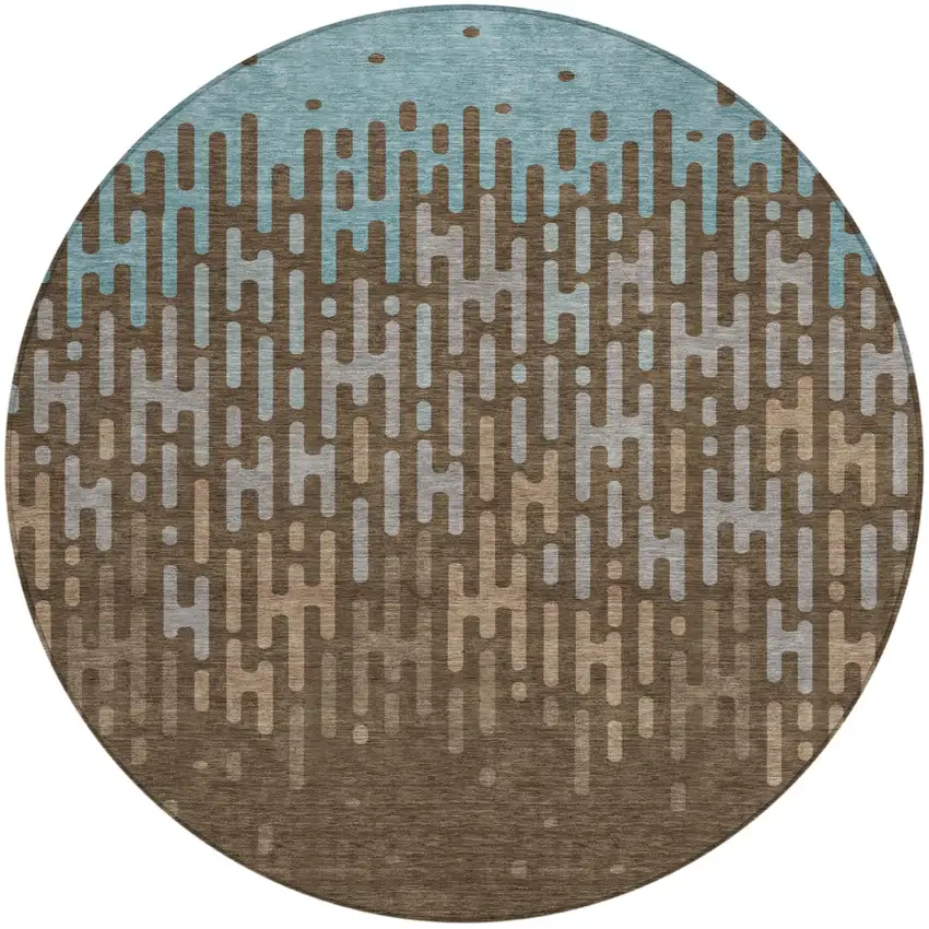 Chocolate And Brown Round Abstract Washable Indoor Outdoor Area Rug Photo 1