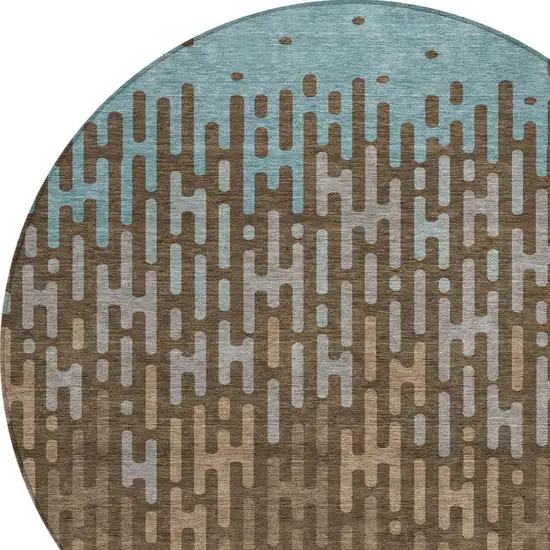 Chocolate And Brown Round Abstract Washable Indoor Outdoor Area Rug Photo 2