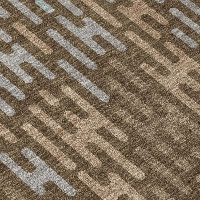 Chocolate And Brown Round Abstract Washable Indoor Outdoor Area Rug Photo 5