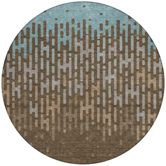 Chocolate And Brown Round Abstract Washable Indoor Outdoor Area Rug Photo 3