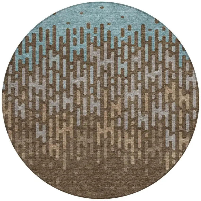 Chocolate And Brown Round Abstract Washable Indoor Outdoor Area Rug Photo 3