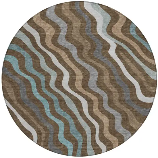 Chocolate And Brown Round Abstract Washable Indoor Outdoor Area Rug Photo 1