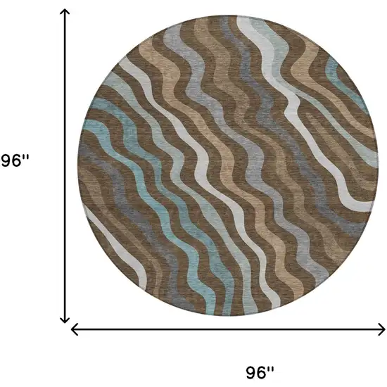 Chocolate And Brown Round Abstract Washable Indoor Outdoor Area Rug Photo 6