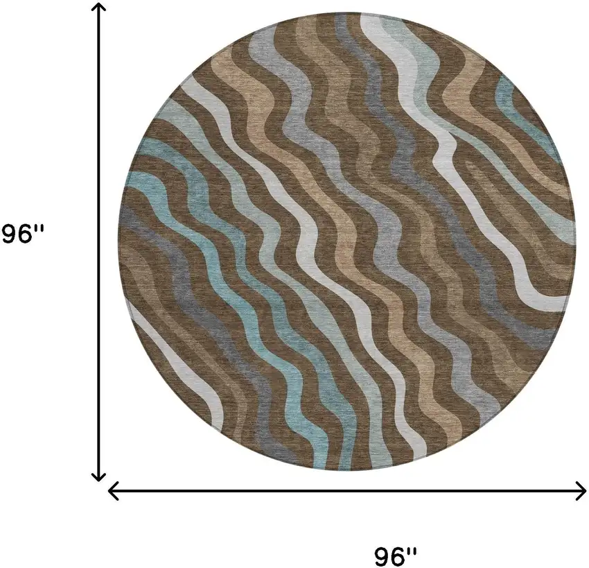 Chocolate And Brown Round Abstract Washable Indoor Outdoor Area Rug Photo 6